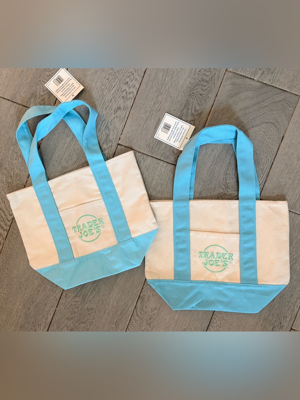 Trader Joe’s Mini Canvas Tote Bags - Set of 2 in Light Blue